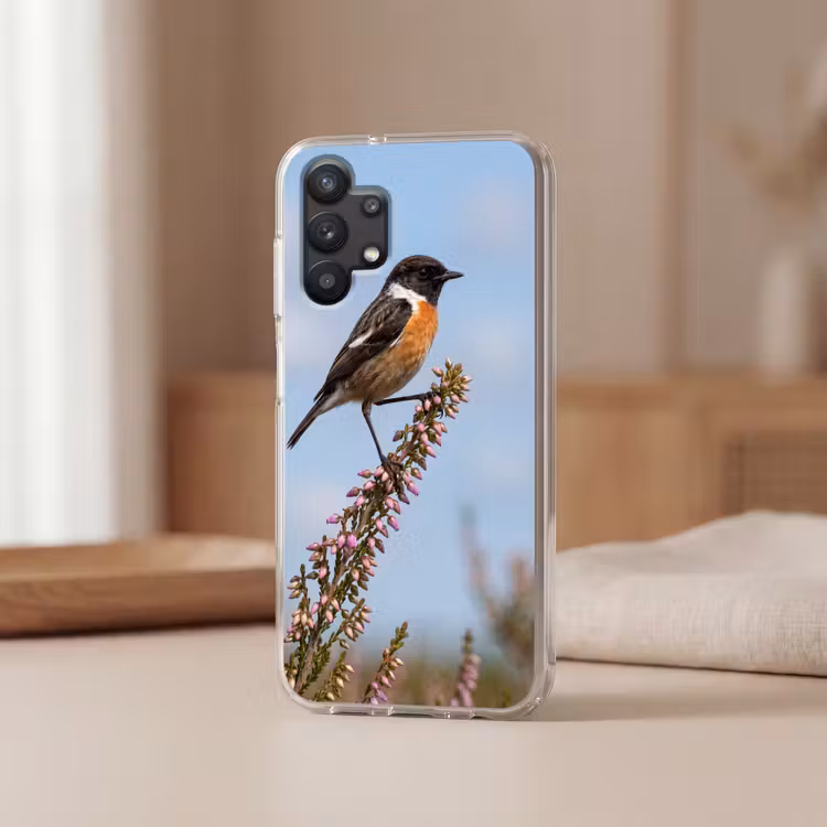 Roodborsttapuit - Heide - Paars - Natuur - Sfeervol Telefoonhoesje Samsung Galaxy A32 5G klein -sfeer2