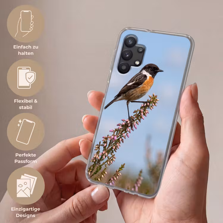Roodborsttapuit - Heide - Paars - Natuur - Sfeervol Telefoonhoesje Samsung Galaxy A32 5G klein -sfeer3_DE