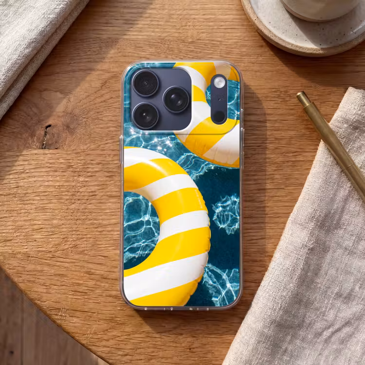 Zwembad - Zwembanden - Zomer - Geel - Blauw Telefoonhoesje iPhone 17 Pro klein -sfeer1