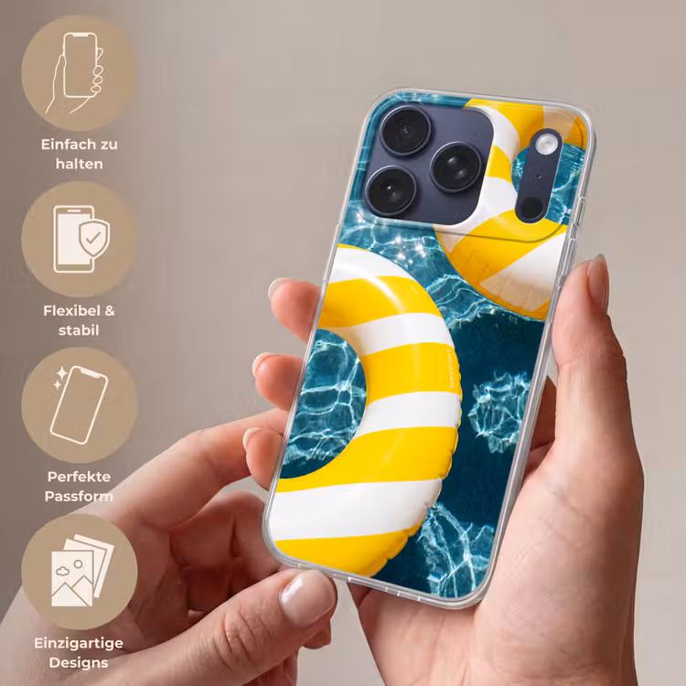 Zwembad - Zwembanden - Zomer - Geel - Blauw Telefoonhoesje iPhone 17 Pro klein -sfeer3_DE