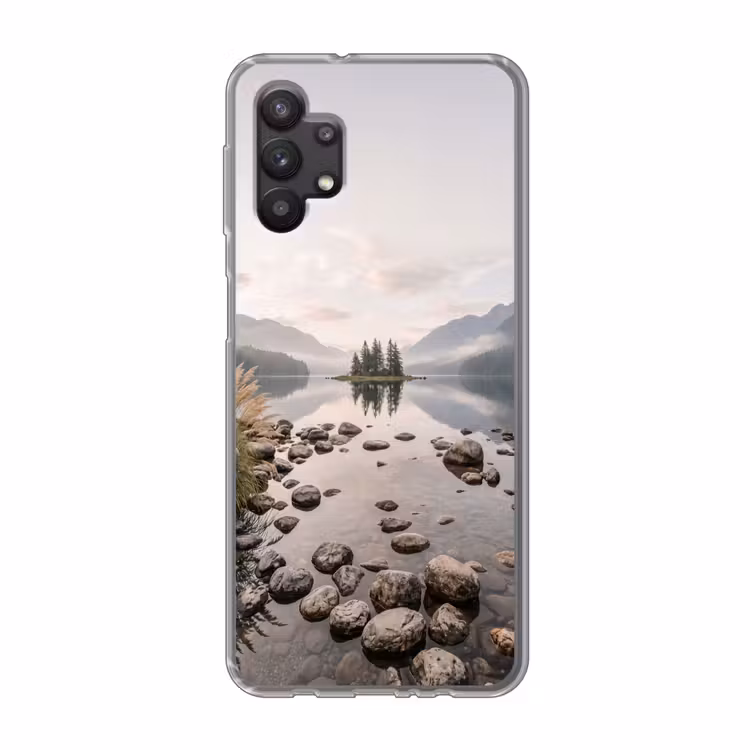 Meer - Bergen - Landschap - Groen Telefoonhoesje Samsung Galaxy A32 5G klein -3d