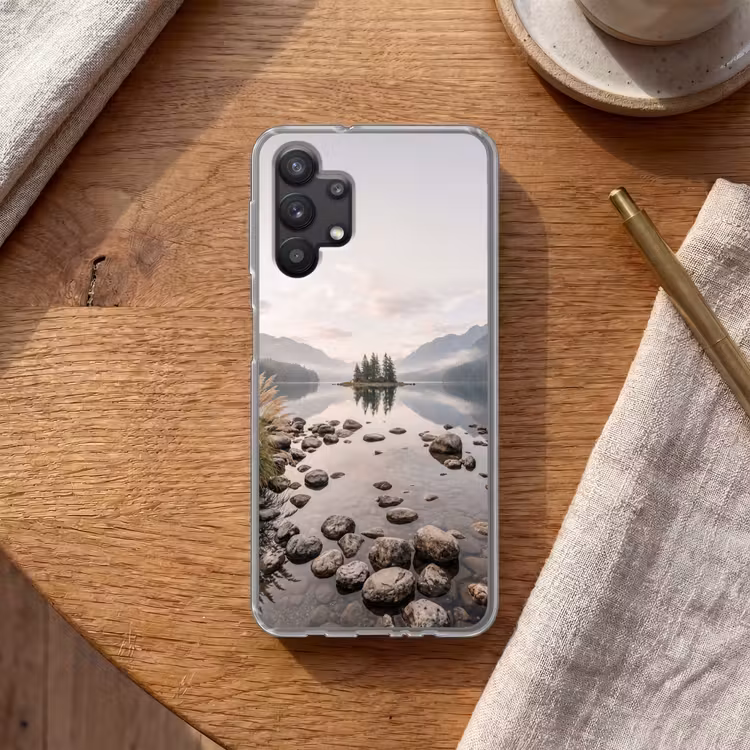 Meer - Bergen - Landschap - Groen Telefoonhoesje Samsung Galaxy A32 5G klein -sfeer1
