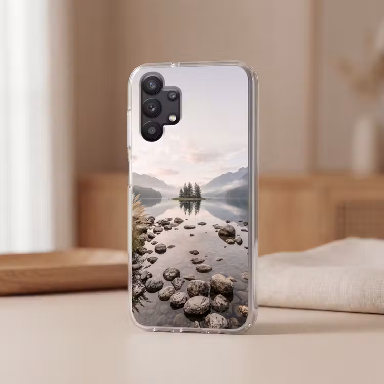 Meer - Bergen - Landschap - Groen Telefoonhoesje Samsung Galaxy A32 5G klein -sfeer2
