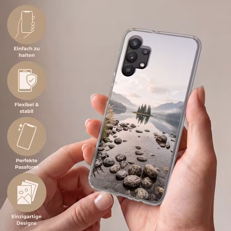 Meer - Bergen - Landschap - Groen Telefoonhoesje Samsung Galaxy A32 5G klein -sfeer3_DE