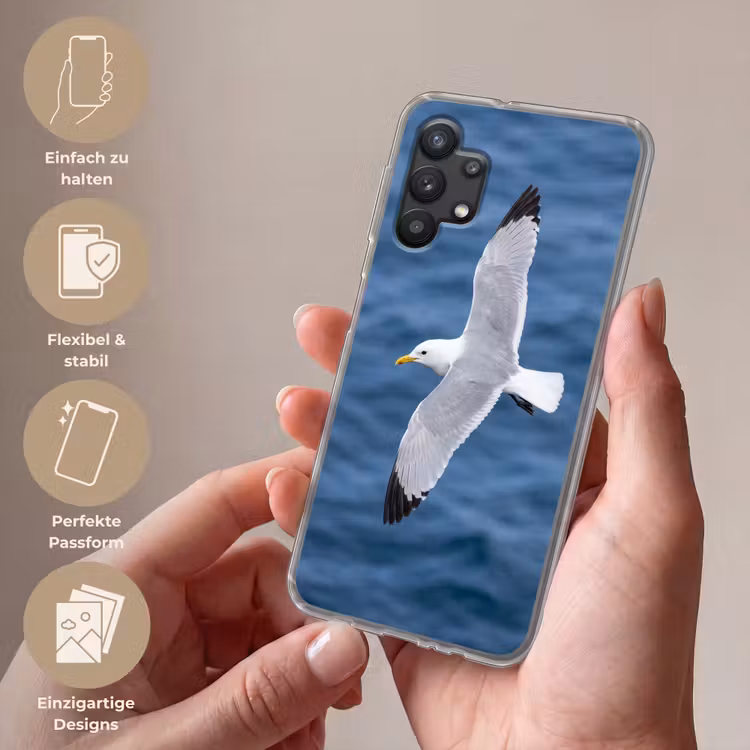 Zeemeeuw - Oceaan - Blauw Telefoonhoesje Samsung Galaxy A32 5G klein -sfeer3_DE