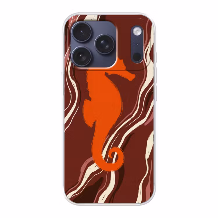Zeepaardje - Golven - Zeeleven - Abstract - Oranje Telefoonhoesje iPhone 17 Pro klein -3d