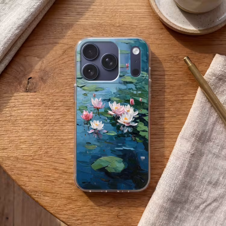 Waterlelies - Bloemen - Roze - Water Telefoonhoesje iPhone 17 Pro klein -sfeer1