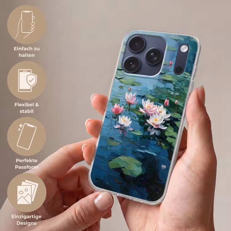 Waterlelies - Bloemen - Roze - Water Telefoonhoesje iPhone 17 Pro klein -sfeer3_DE
