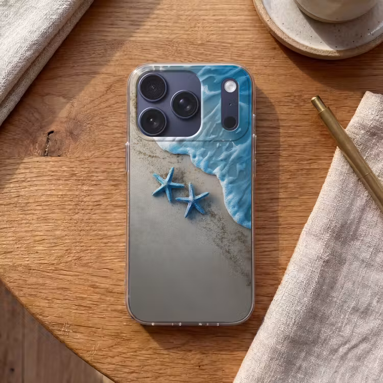 Zeesterren - Zand - Zee - Blauw Telefoonhoesje iPhone 17 Pro klein -sfeer1