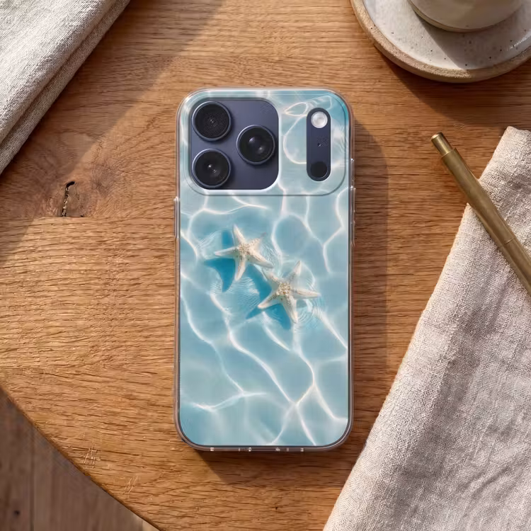 Zeesterren - Golvend water - Rustgevend Telefoonhoesje iPhone 17 Pro klein -sfeer1