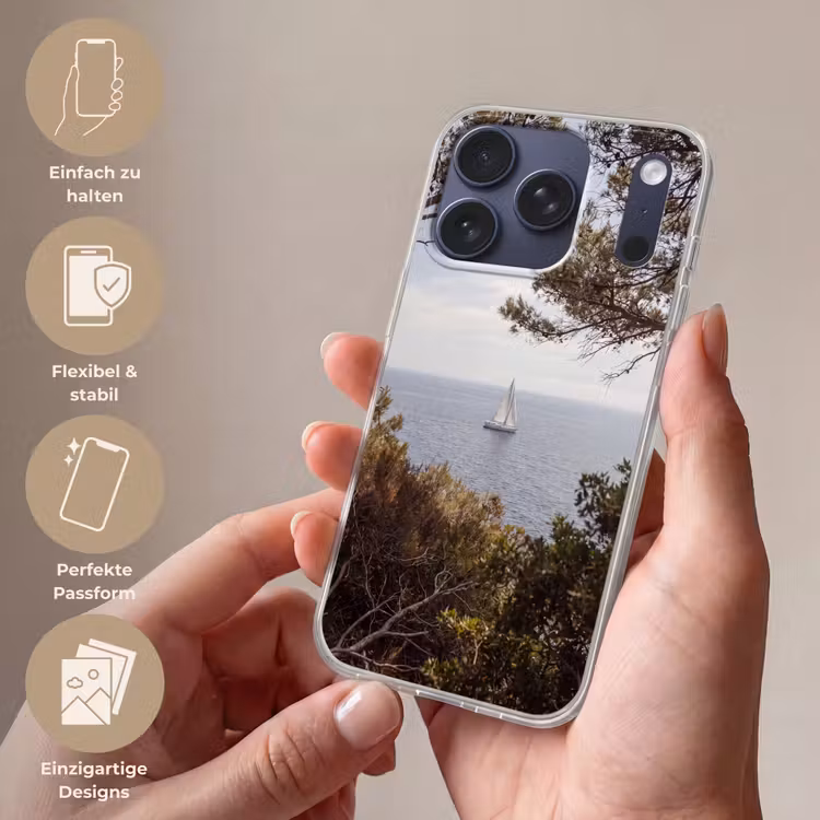 Handyhülle - Segelboot – Bäume – Wasser - Zeilboot - bomen - water Telefoonhoesje iPhone 17 Pro klein