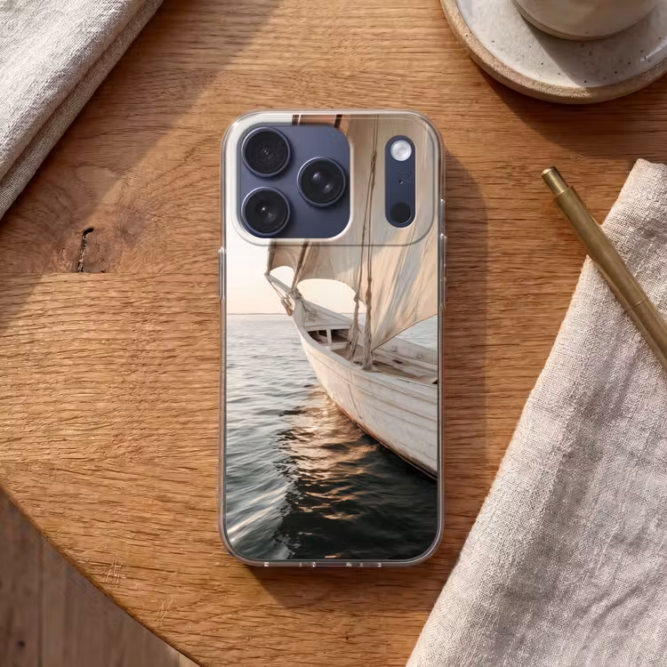 Zeilboot - Zee - Beige - Zon Telefoonhoesje iPhone 17 Pro klein -sfeer1