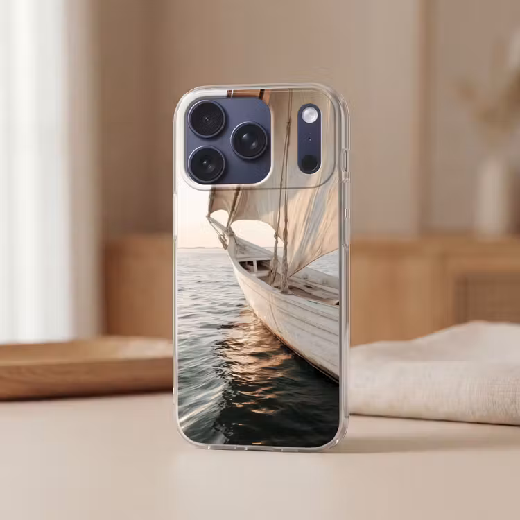 Zeilboot - Zee - Beige - Zon Telefoonhoesje iPhone 17 Pro klein -sfeer2