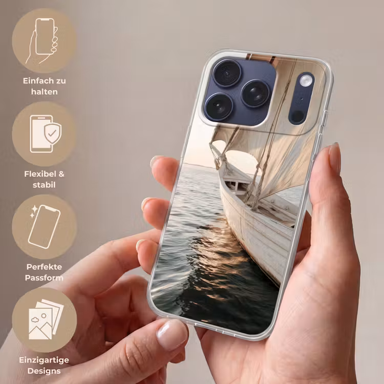 Zeilboot - Zee - Beige - Zon Telefoonhoesje iPhone 17 Pro klein -sfeer3_DE