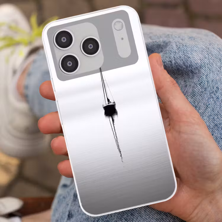Zeilboot - Zwart - Water - Silhouet Telefoonhoesje iPhone 17 Pro klein -sfeer2