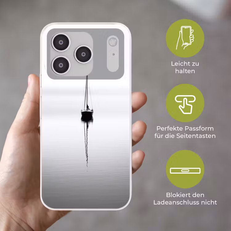Zeilboot - Zwart - Water - Silhouet Telefoonhoesje iPhone 17 Pro klein -sfeer3_DE