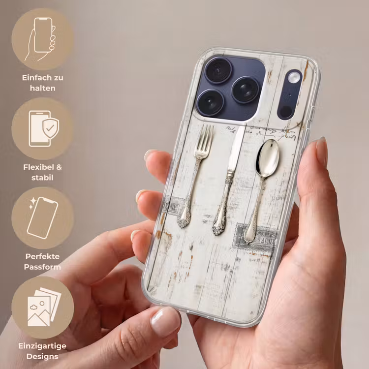 Zilver - Bestek - Hout Telefoonhoesje iPhone 17 Pro klein -sfeer3_DE