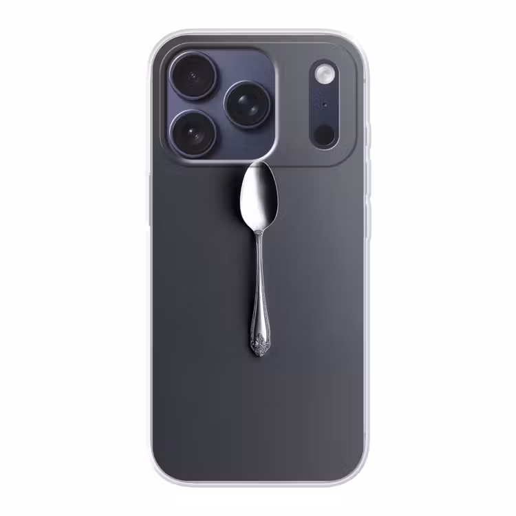Zilver - Metaal - Lepel Telefoonhoesje iPhone 17 Pro klein -3d