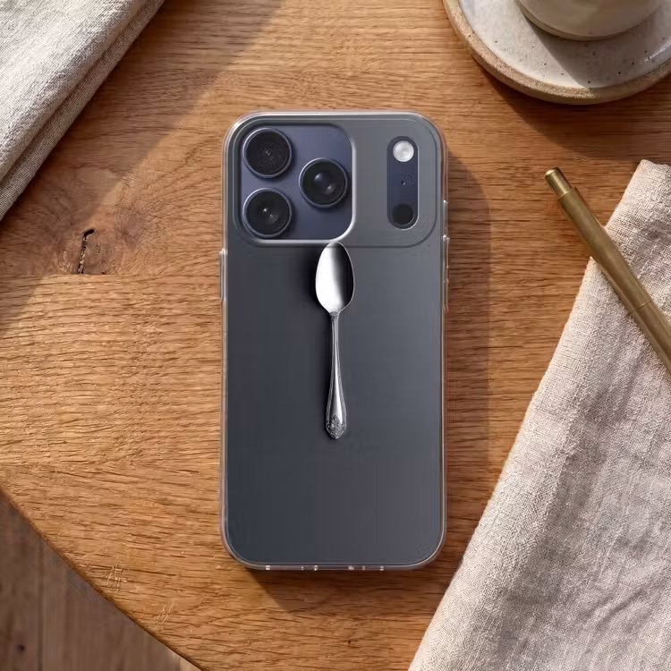Zilver - Metaal - Lepel Telefoonhoesje iPhone 17 Pro klein -sfeer1