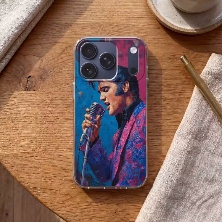 Zingende man - Glitterjas - Microfoon Telefoonhoesje iPhone 17 Pro klein -sfeer1