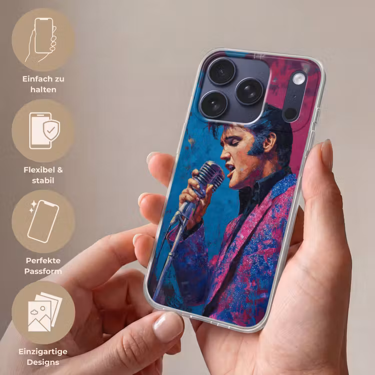 Zingende man - Glitterjas - Microfoon Telefoonhoesje iPhone 17 Pro klein -sfeer3_DE