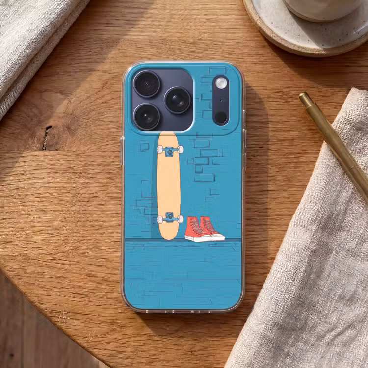 Skateboard - Gympen - Rood - Minimalistisch Telefoonhoesje iPhone 17 Pro klein -sfeer1