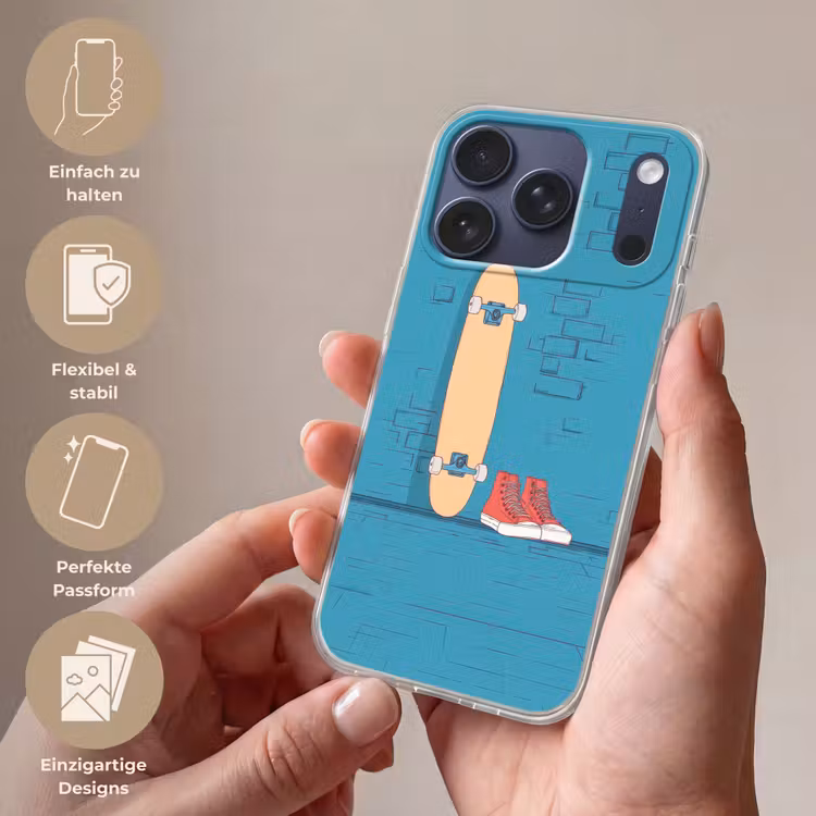 Skateboard - Gympen - Rood - Minimalistisch Telefoonhoesje iPhone 17 Pro klein -sfeer3_DE