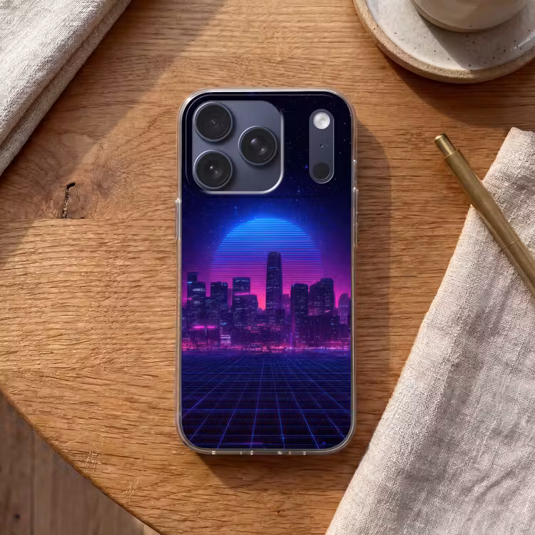 Skyline - Zon - Neon - Rasterpatroon Telefoonhoesje iPhone 17 Pro klein -sfeer1
