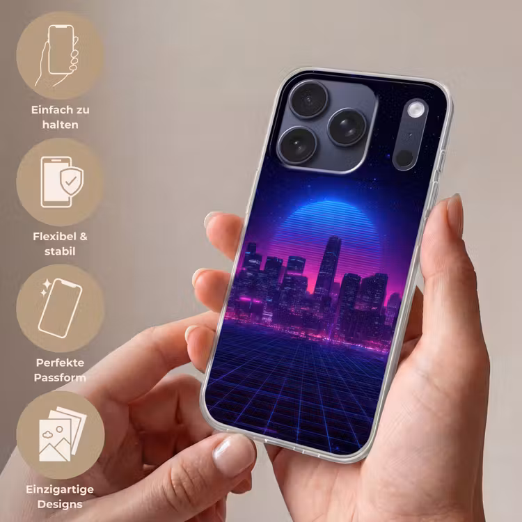 Skyline - Zon - Neon - Rasterpatroon Telefoonhoesje iPhone 17 Pro klein -sfeer3_DE
