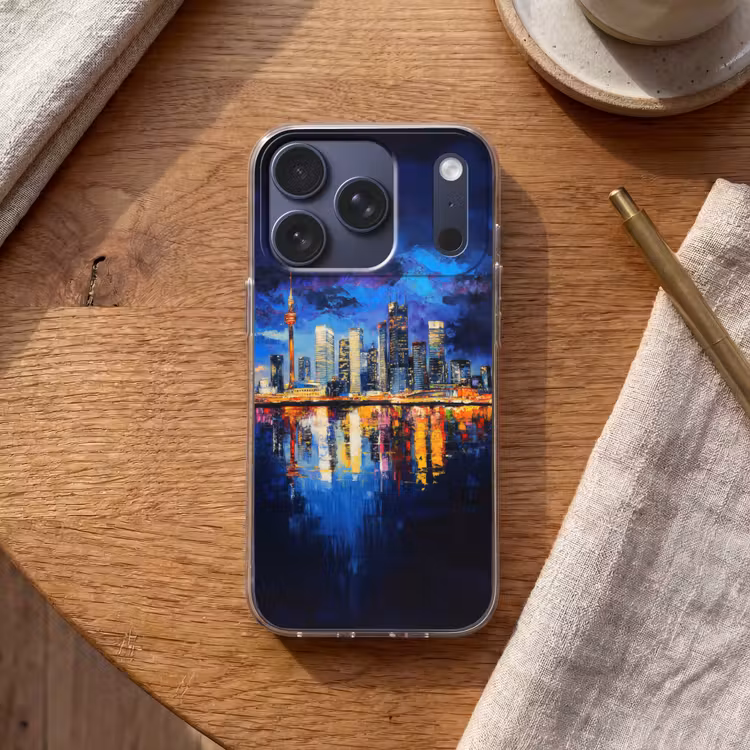 Skyline Toronto - Modern - Stadslicht - Blauw Telefoonhoesje iPhone 17 Pro klein -sfeer1