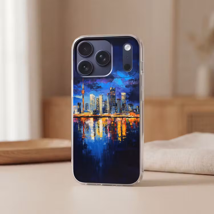 Skyline Toronto - Modern - Stadslicht - Blauw Telefoonhoesje iPhone 17 Pro klein -sfeer2