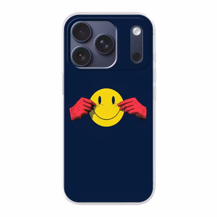 Smiley - Geel - Handen - Minimalistisch Telefoonhoesje iPhone 17 Pro klein -3d