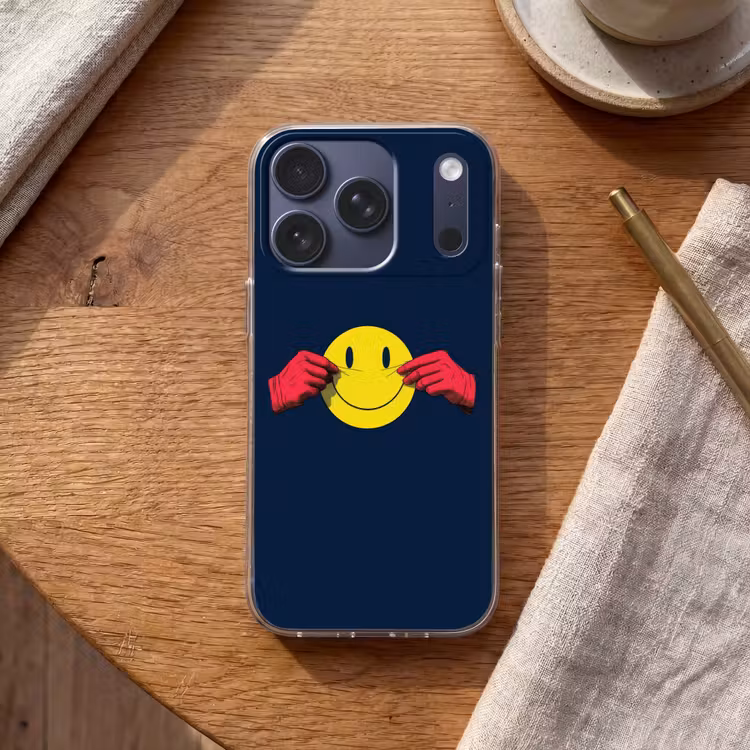 Smiley - Geel - Handen - Minimalistisch Telefoonhoesje iPhone 17 Pro klein -sfeer1