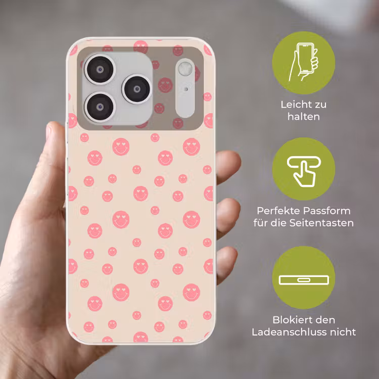 Smiley - Hart - Ogen - Patroon Telefoonhoesje iPhone 17 Pro klein 878 -sfeer3_DE