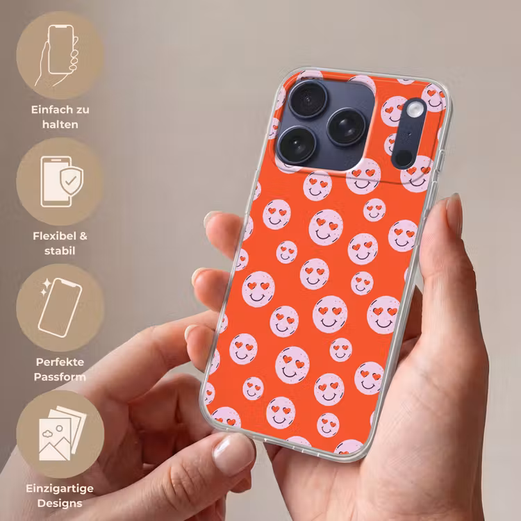 Smiley - Patroon - Hartjes - Rood - Roze Telefoonhoesje iPhone 17 Pro klein -sfeer3_DE