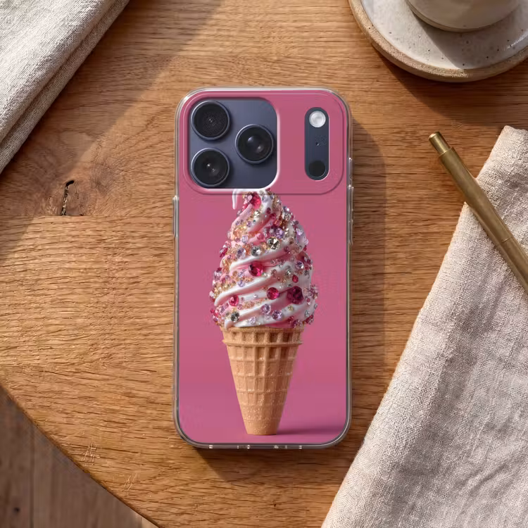 Softijs - Edelstenen - Roze - Hoorntje Telefoonhoesje iPhone 17 Pro klein -sfeer1