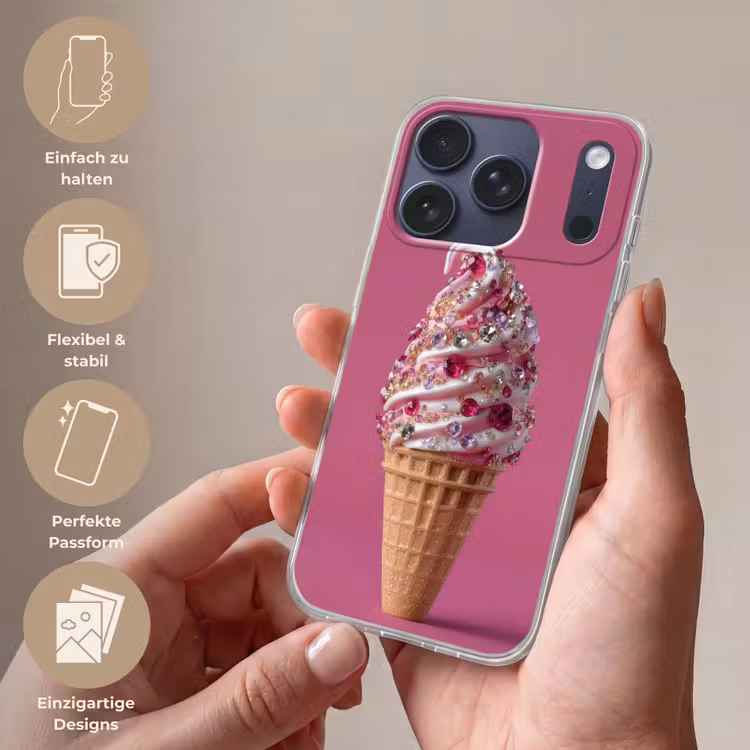 Softijs - Edelstenen - Roze - Hoorntje Telefoonhoesje iPhone 17 Pro klein -sfeer3_DE