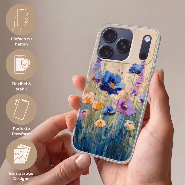 Zomers - Wilde bloemen - Penseelstreken Telefoonhoesje iPhone 17 Pro klein -sfeer3_DE
