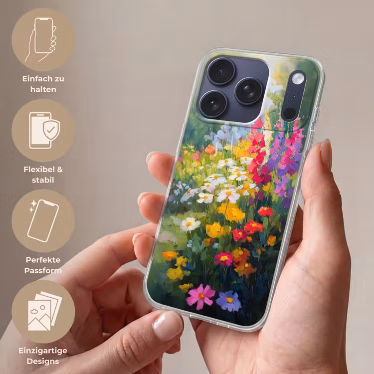 Zomertuin - Sfeervol - Bloemen Telefoonhoesje iPhone 17 Pro klein -sfeer3_DE
