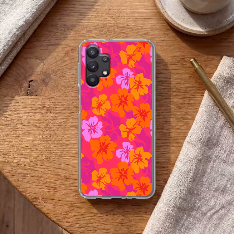 Zomers - Hibiscus - Kleurrijk Telefoonhoesje Samsung Galaxy A32 5G klein 346 -sfeer1