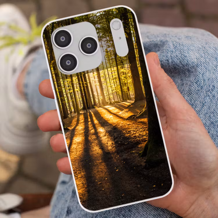 Zon - Bomen - Bos - Landschap - Natuur Telefoonhoesje iPhone 17 Pro klein -sfeer2