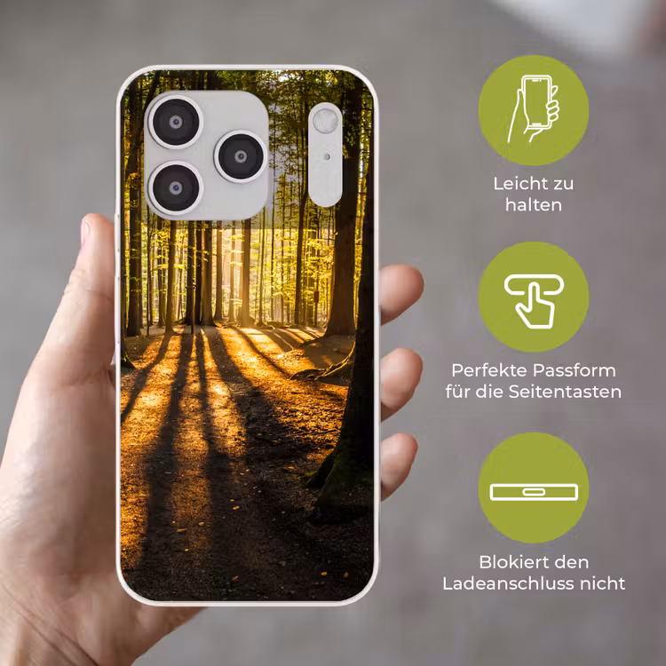Zon - Bomen - Bos - Landschap - Natuur Telefoonhoesje iPhone 17 Pro klein -sfeer3_DE