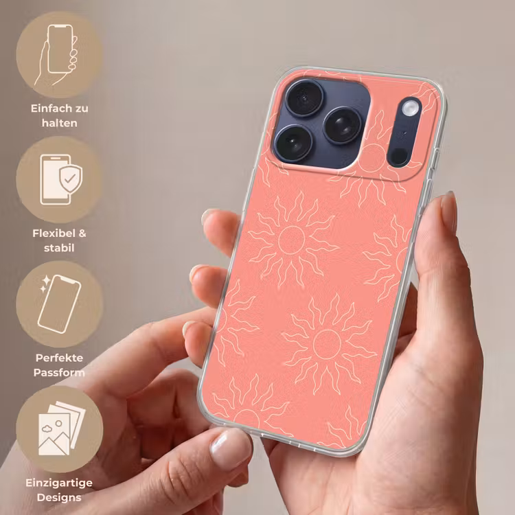 Zonnen - Print - Roze - Wit - Zomer Telefoonhoesje iPhone 17 Pro klein -sfeer3_DE