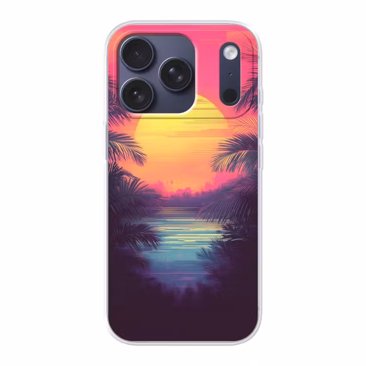 Zon - Geel - Palmbomen - Tropisch Telefoonhoesje iPhone 17 Pro klein -3d
