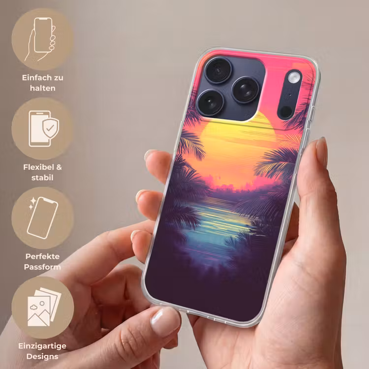 Zon - Geel - Palmbomen - Tropisch Telefoonhoesje iPhone 17 Pro klein -sfeer3_DE