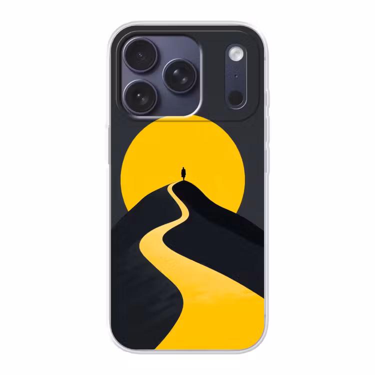 Zon - Heuvel - Pad - Geel Telefoonhoesje iPhone 17 Pro klein -3d