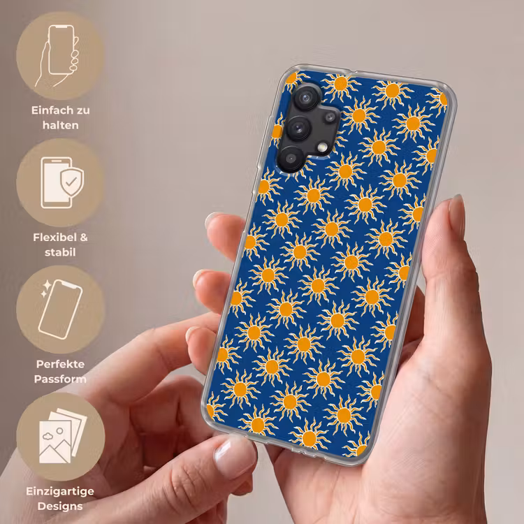 Zon - Patroon - Blauw Telefoonhoesje Samsung Galaxy A32 5G klein 346 -sfeer3_DE