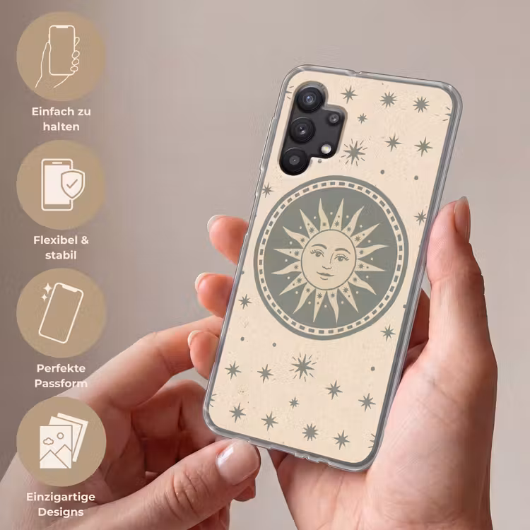 Zon - Sterren - Astrologie - Vintage - Groen Telefoonhoesje Samsung Galaxy A32 5G klein -sfeer3_DE