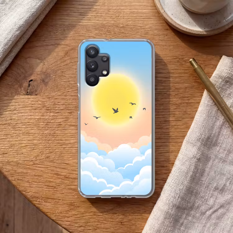 Zon - Vogels - Lucht - Natuur - Geel Telefoonhoesje Samsung Galaxy A32 5G klein -sfeer1