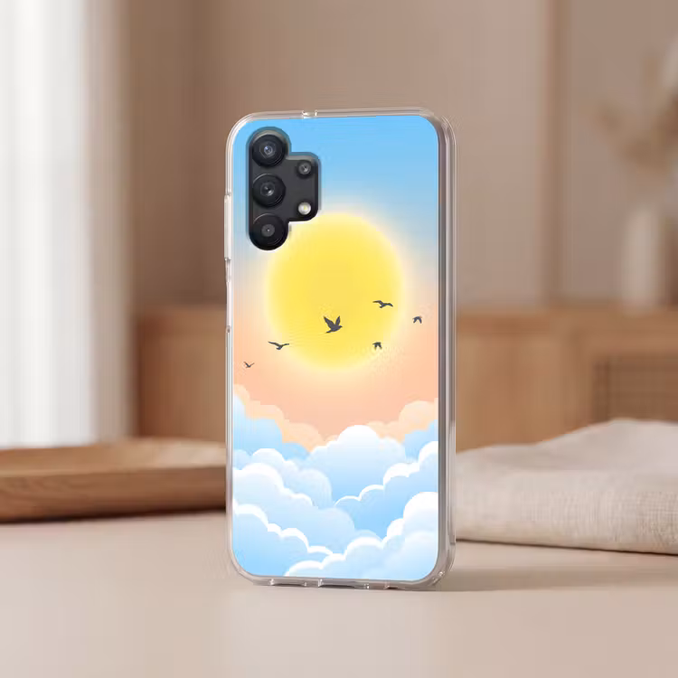 Zon - Vogels - Lucht - Natuur - Geel Telefoonhoesje Samsung Galaxy A32 5G klein -sfeer2